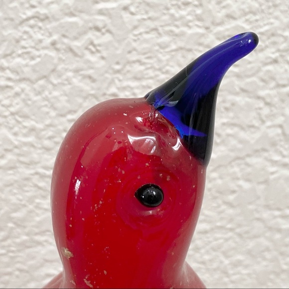 Vintage 9” Red Cardinal Bird on a Clear Branch Murano Style Art Glass Decor - Picture 11 of 13